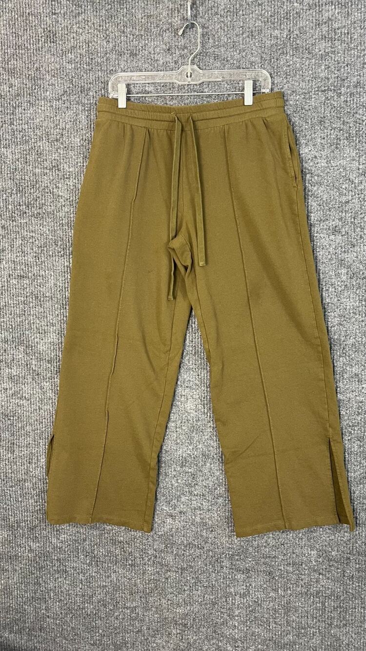 Peace Love World Sweatpants Womens Small Green French Terry Side Slit Pockets